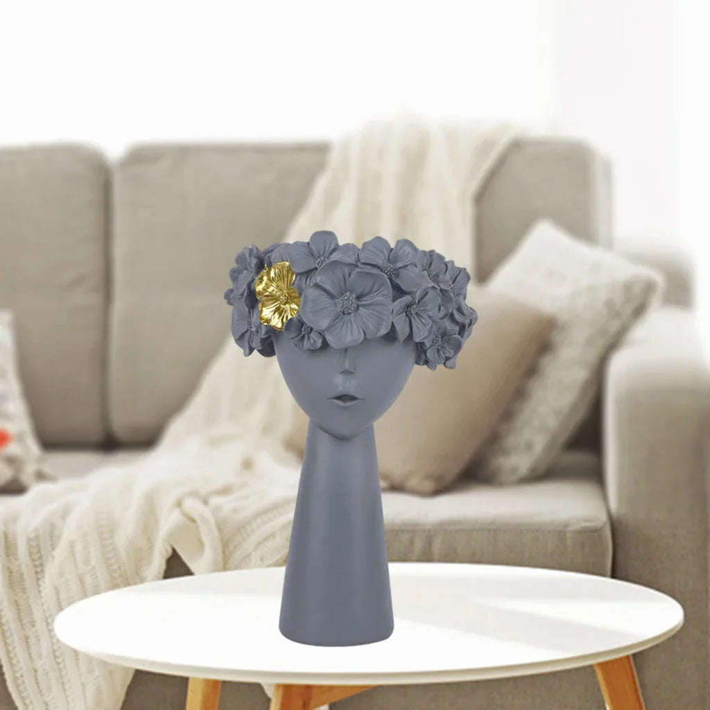 BowLift | Nordic Girl Head Flower Resin Vase Statue Flower Flower Vases for Office Desktop Dried Flowers Ornaments Decor Container