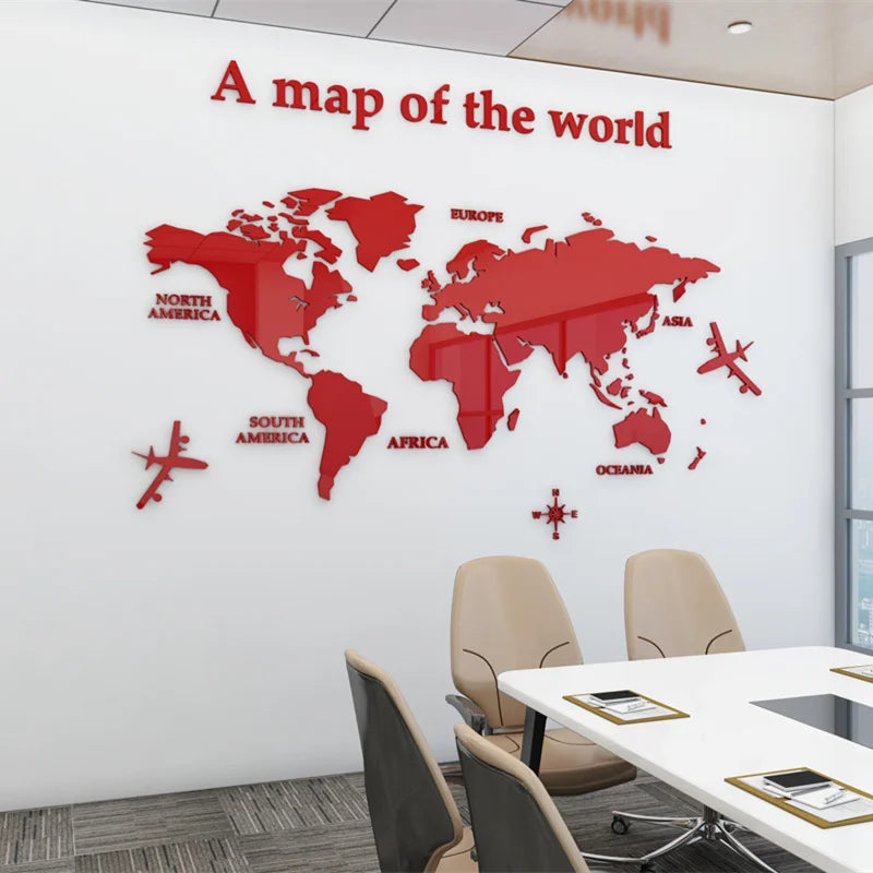 Map Of The World 3d Wall Mural Crystal Mirrored Acrylic World Map Wall Decal Sticker For Office Living Room Kid's Room Creative DIY Home Decor | Bowlift
