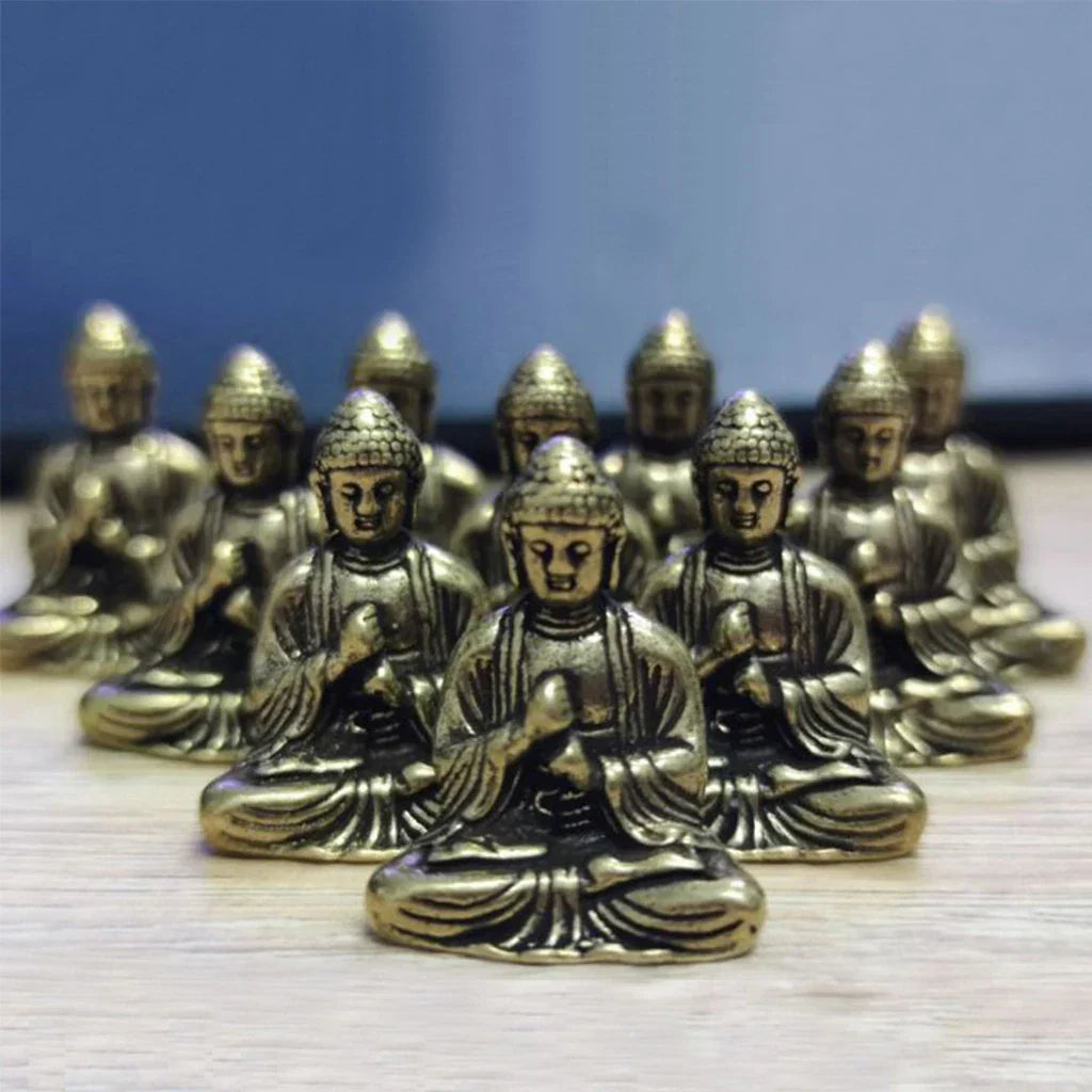 BowLift | 10 pieces mini brass sitting Buddha statue figure for travel Buddhism worship home office desk decoration