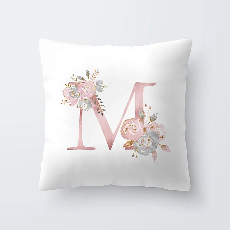 Pink Golden Floral Letter Cushion Case 45x45cm Cushion Cover For Living Room Sofa Throw Cushion Polyester Cotton Square Pillow Cases | Bowlift