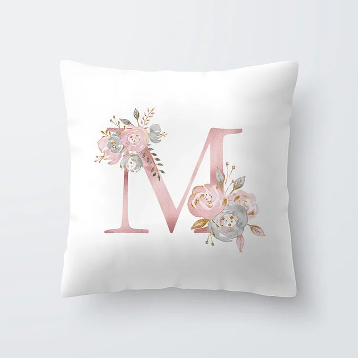 Pink Golden Floral Letter Cushion Case 45x45cm Cushion Cover For Living Room Sofa Throw Cushion Polyester Cotton Square Pillow Cases | Bowlift