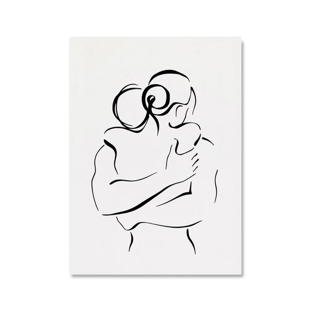 Romantic Lovers Minimalist Figure Art Line Art Wall Art Fine Art Canvas Prints Pictures For Bedroom Living Room Home Office Decor | Bowlift