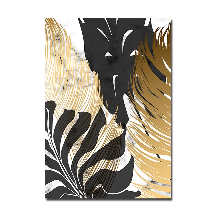 Nordic Tropical Gold Leaves Abstract Wall Art Posters Fine Art Canvas Prints Pictures For Modern Apartment Living Room Decor | Bowlift