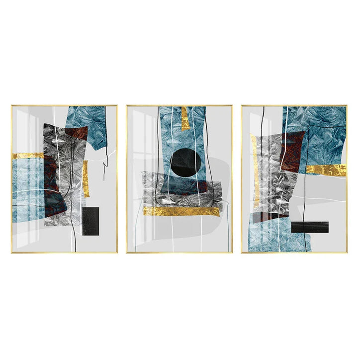 Abstract Minimalist Blue Nordic Ice Geometric Wall Art Fine Art Canvas Prints Posters Pictures For Modern Apartment Living Room Art Decor | Bowlift