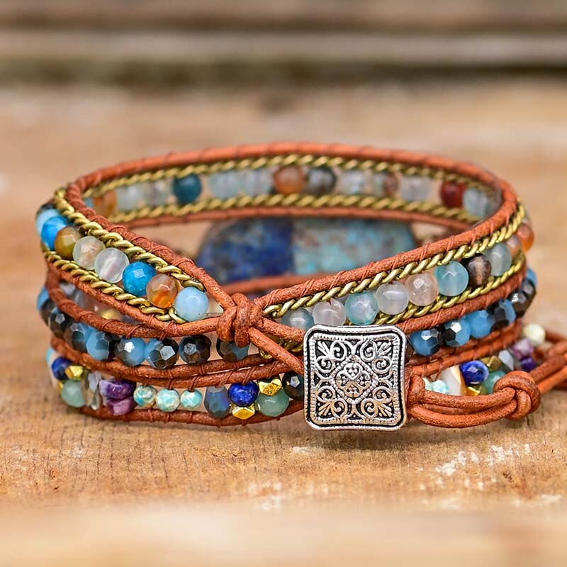 Elegant Turquoise Hamsa Wrap Bracelet - Soraya in Blue Bowlift