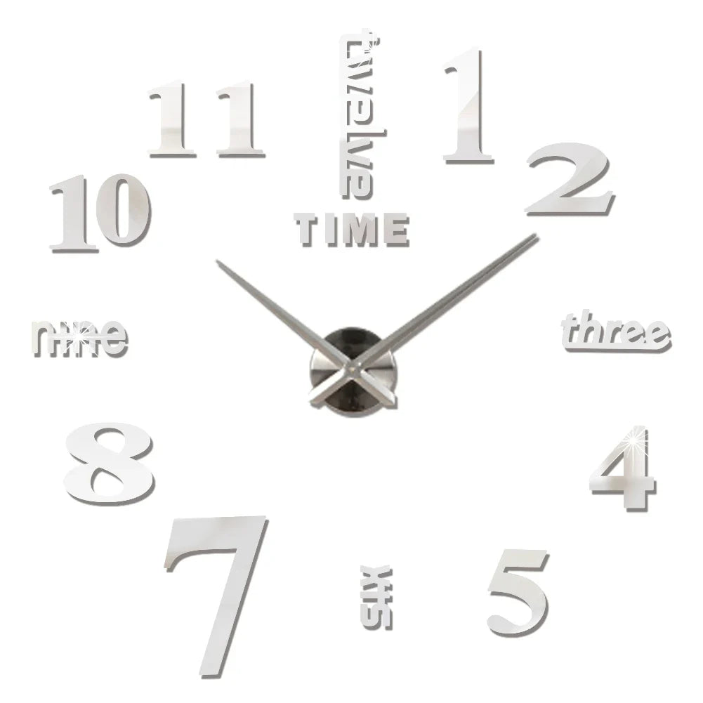 Big Wall Clock DIY 3D Self Adhesive Mirrored Acrylic Wall Clock For Kitchen Dining Room Living Room Creative Home Decor | Bowlift