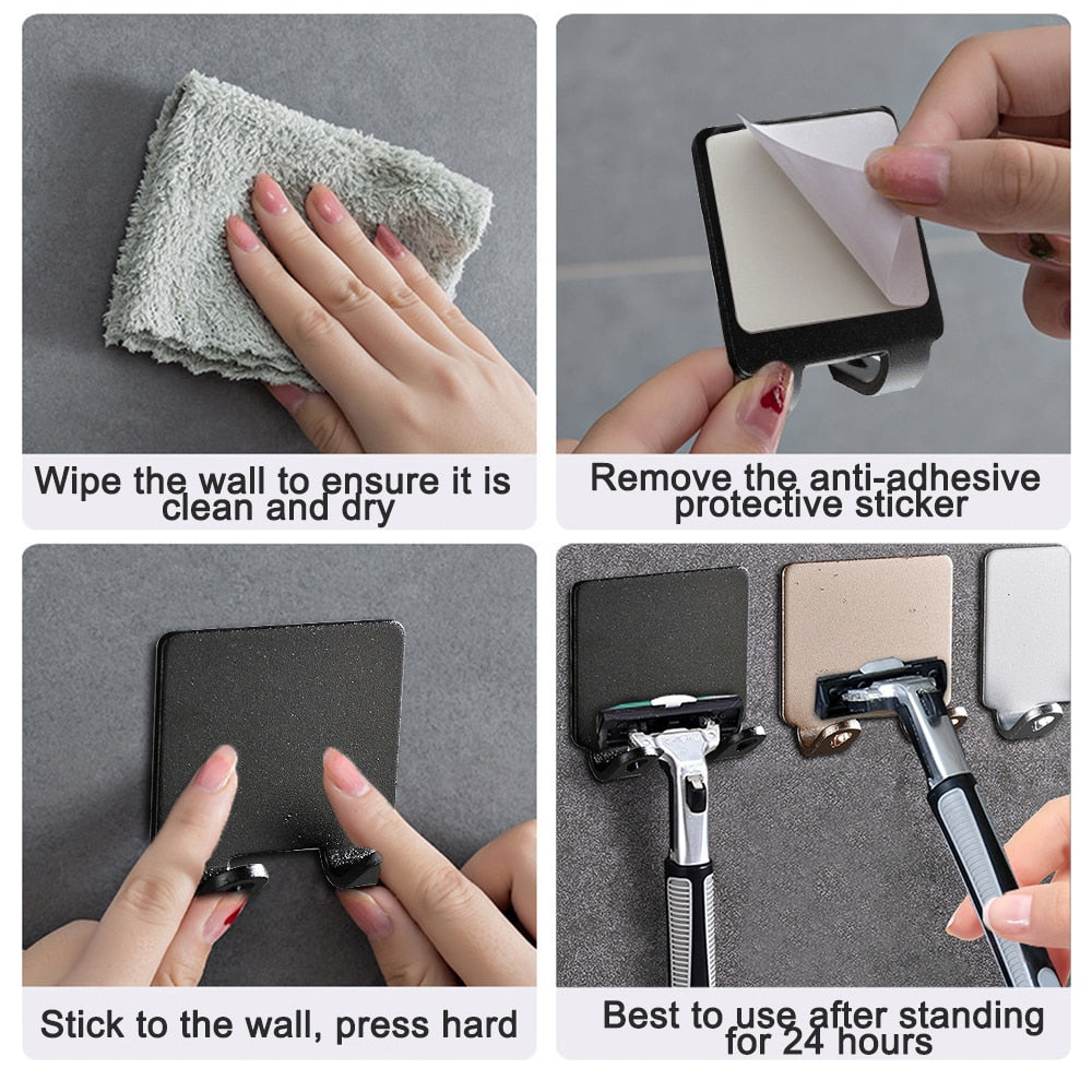 BowLift | Punch-free Razor Holder Storage Hook (1/2/3 Pieces) - Wall Mounted Men's Razor Shelf for the Bathroom