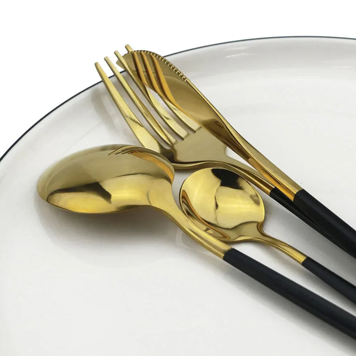 BowLift | Luxury Black-Gold Stainless Steel Cutlery Set - for Elegant Meals