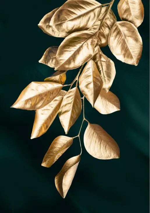 Set of 3Pcs Golden Leaf Wall Art Minimalist Nordic Tropical Plants Fine Art Canvas Prints Pictures For Living Room Dining Room Art Decor | Bowlift
