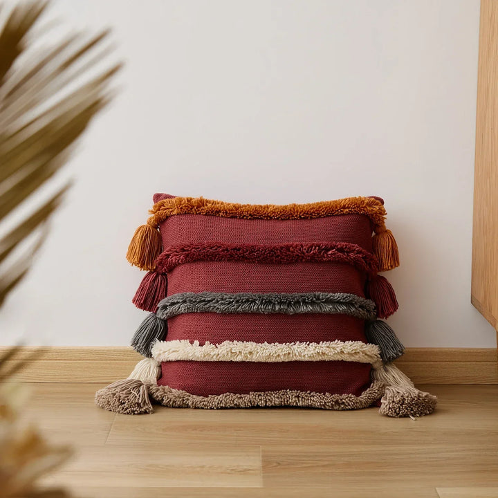 BowLift | Bohemian Velour Cushion Cover - Woven Cushion Cover with Colorful Stripes and Fringes