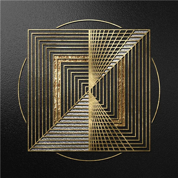 Black Golden Spherical Abstract Geometric Wall Art Fine Art Canvas Prints Modern Aesthetics Square Format Pictures For Living Room Home Office Decor | Bowlift