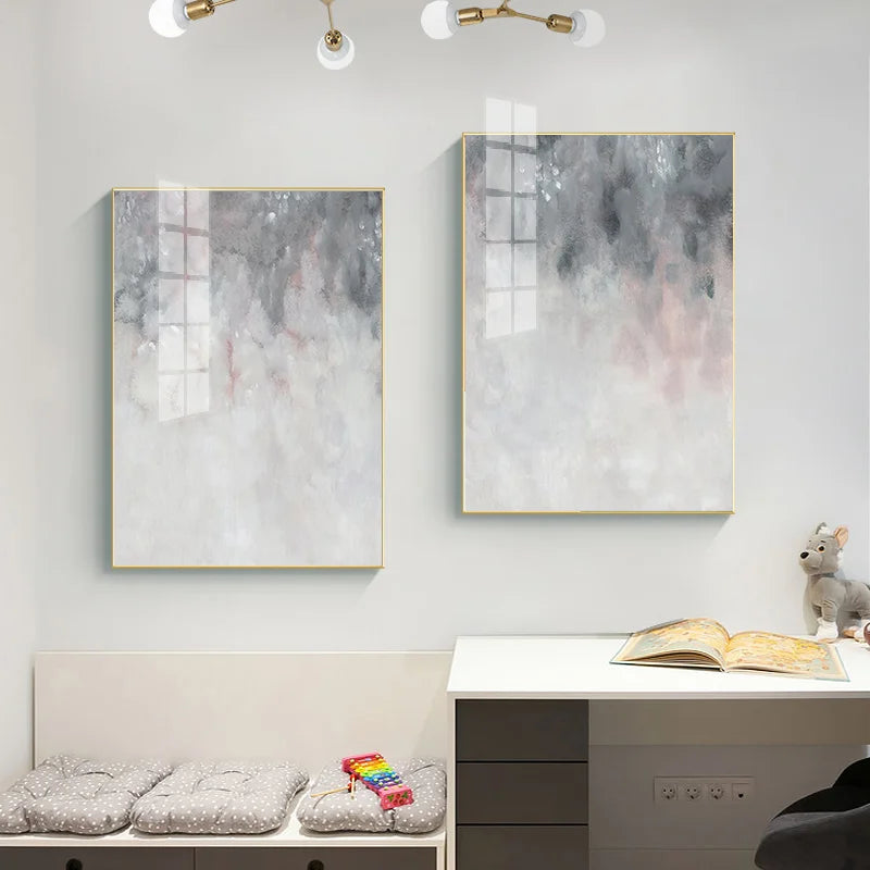 Abstract Shades Of Pink Gray Minimalist Wall Art Fine Art Canvas Prints Pictures For Modern Apartment Living Room Art Decor | Bowlift