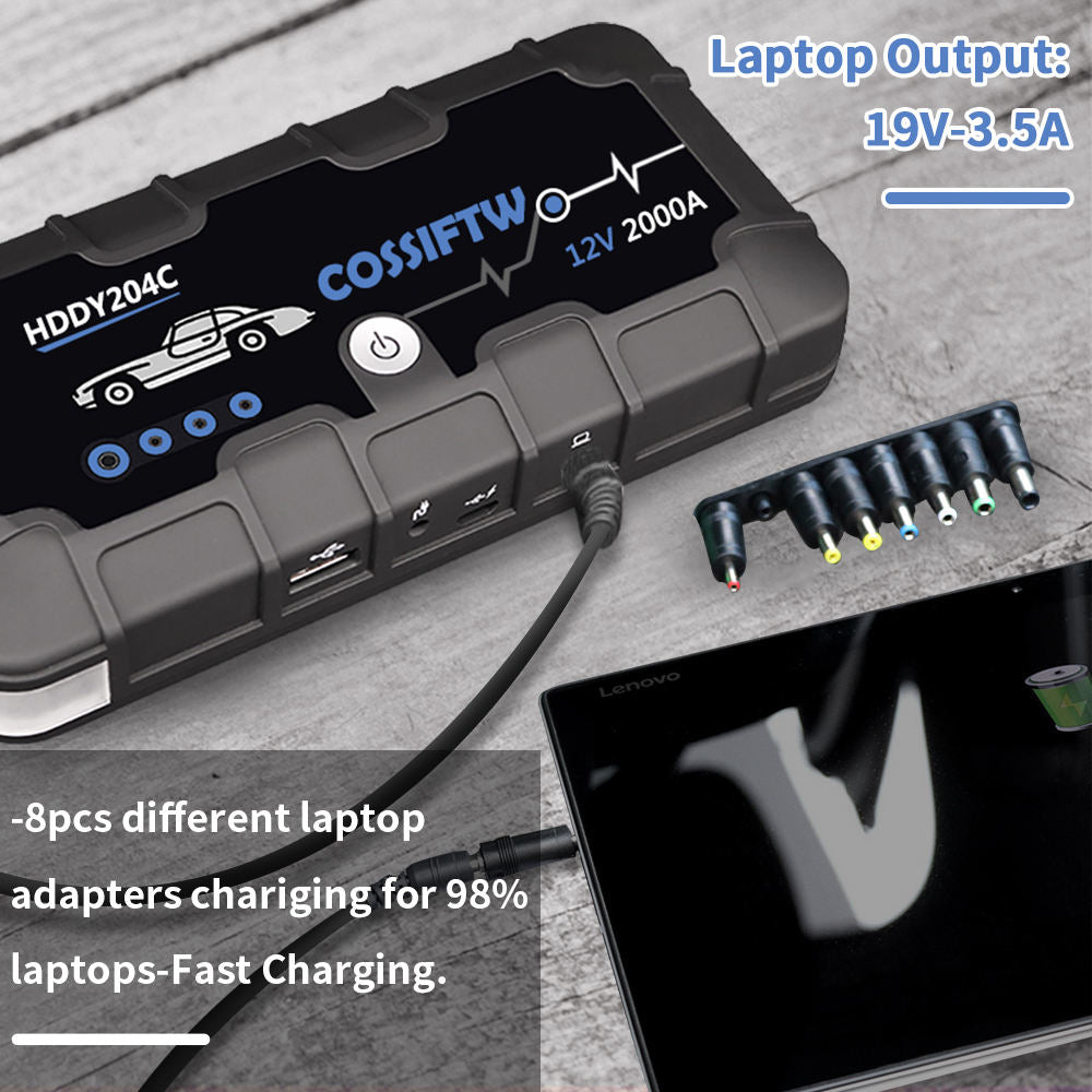 BowLift | 2000A UltraSafe 12V Car Jump Starter – Portable Battery Booster Pack with USB Charger & LED Flashlight – Up to 6.0L Petrol / 3.0L Diesel Engines