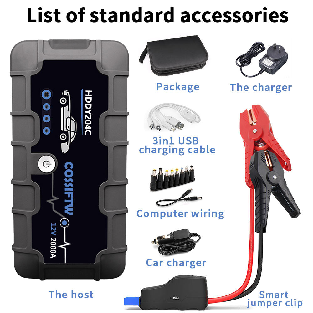 BowLift | 2000A UltraSafe 12V Car Jump Starter – Portable Battery Booster Pack with USB Charger & LED Flashlight – Up to 6.0L Petrol / 3.0L Diesel Engines