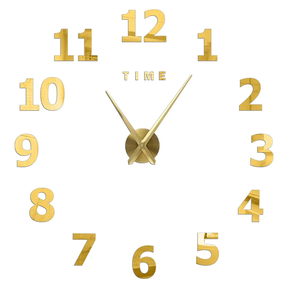 Big Wall Clock DIY 3D Self Adhesive Mirrored Acrylic Wall Clock For Kitchen Dining Room Living Room Creative Home Decor | Bowlift