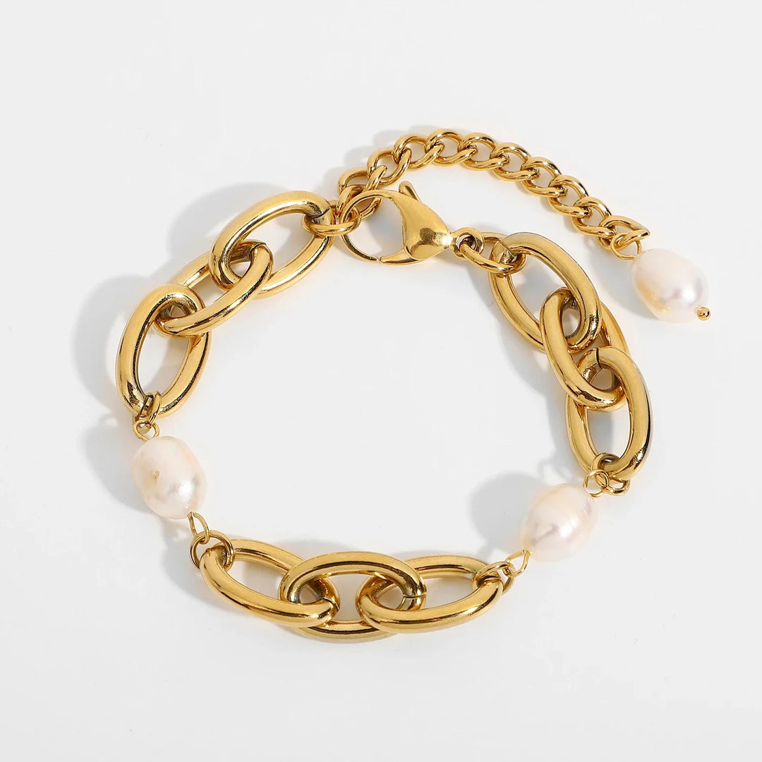BowLift | 18k Chunky Paperclip Pearl Accented Bracelet