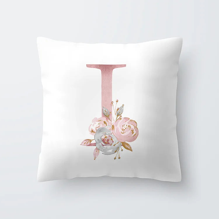 Pink Golden Floral Letter Cushion Case 45x45cm Cushion Cover For Living Room Sofa Throw Cushion Polyester Cotton Square Pillow Cases | Bowlift