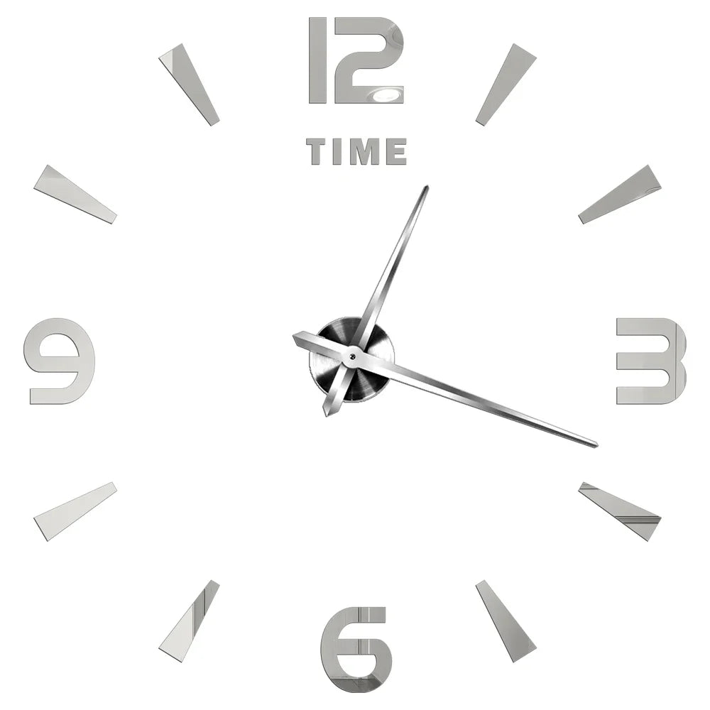 Big Wall Clock DIY 3D Self Adhesive Mirrored Acrylic Wall Clock For Kitchen Dining Room Living Room Creative Home Decor | Bowlift