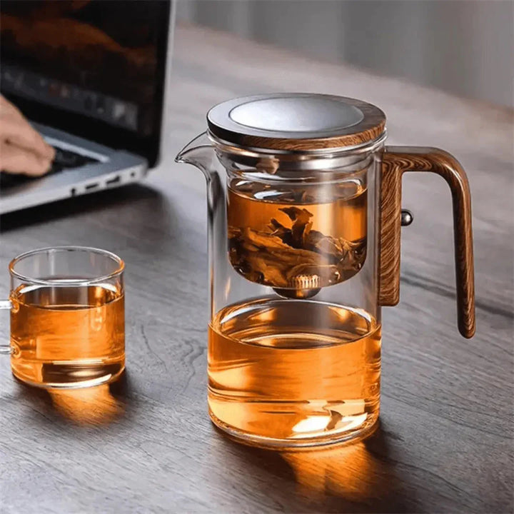 BowLift | Elegant Teapot Made of Glass with Wooden Handle – Transparent Teapot for Tea Enjoyment
