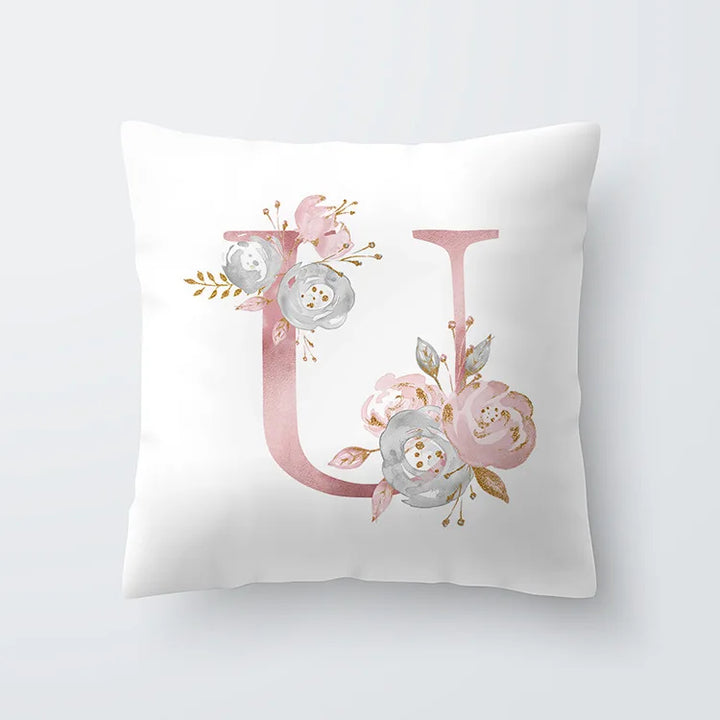 Pink Golden Floral Letter Cushion Case 45x45cm Cushion Cover For Living Room Sofa Throw Cushion Polyester Cotton Square Pillow Cases | Bowlift