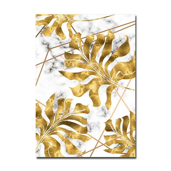 Nordic Tropical Gold Leaves Abstract Wall Art Posters Fine Art Canvas Prints Pictures For Modern Apartment Living Room Decor | Bowlift