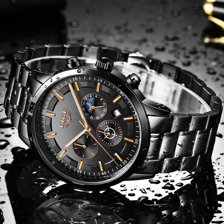 BowLift | Military Black Steel Watch – Elegant Stainless Steel Men’s Wristwatch with Waterproof Design