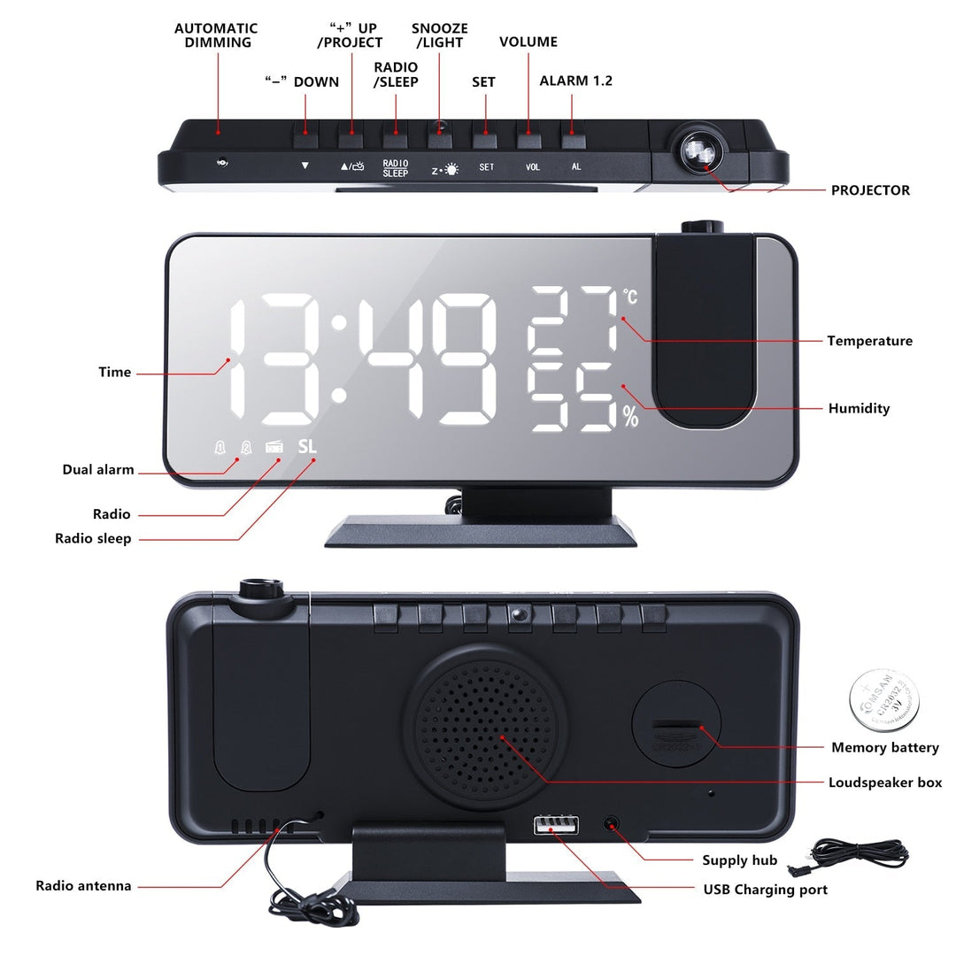 Astronatic™ Alarm Clock - LED Screen with 180° Projector Bowlift