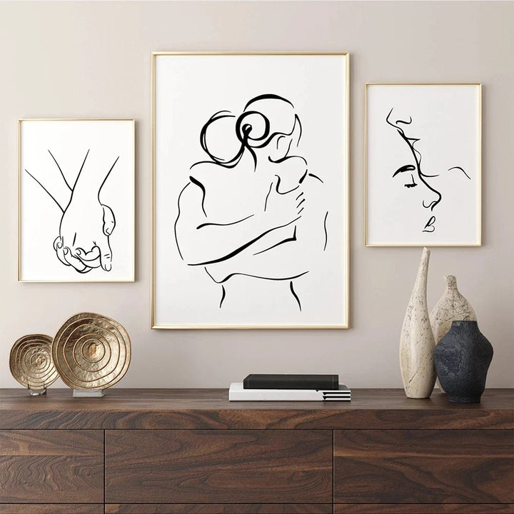 Romantic Lovers Minimalist Figure Art Line Art Wall Art Fine Art Canvas Prints Pictures For Bedroom Living Room Home Office Decor | Bowlift