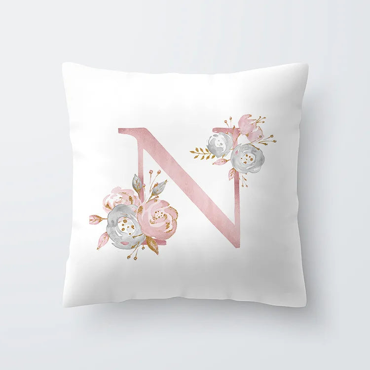 Pink Golden Floral Letter Cushion Case 45x45cm Cushion Cover For Living Room Sofa Throw Cushion Polyester Cotton Square Pillow Cases | Bowlift