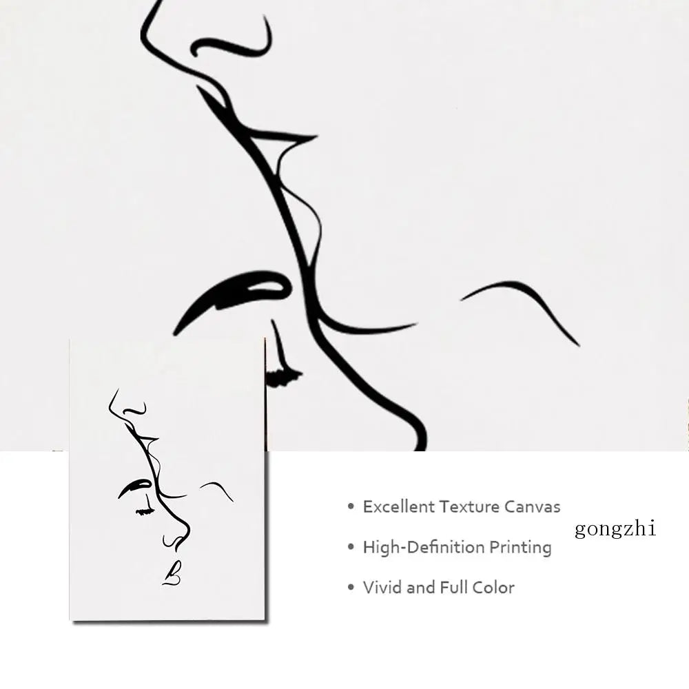 Romantic Lovers Minimalist Figure Art Line Art Wall Art Fine Art Canvas Prints Pictures For Bedroom Living Room Home Office Decor | Bowlift