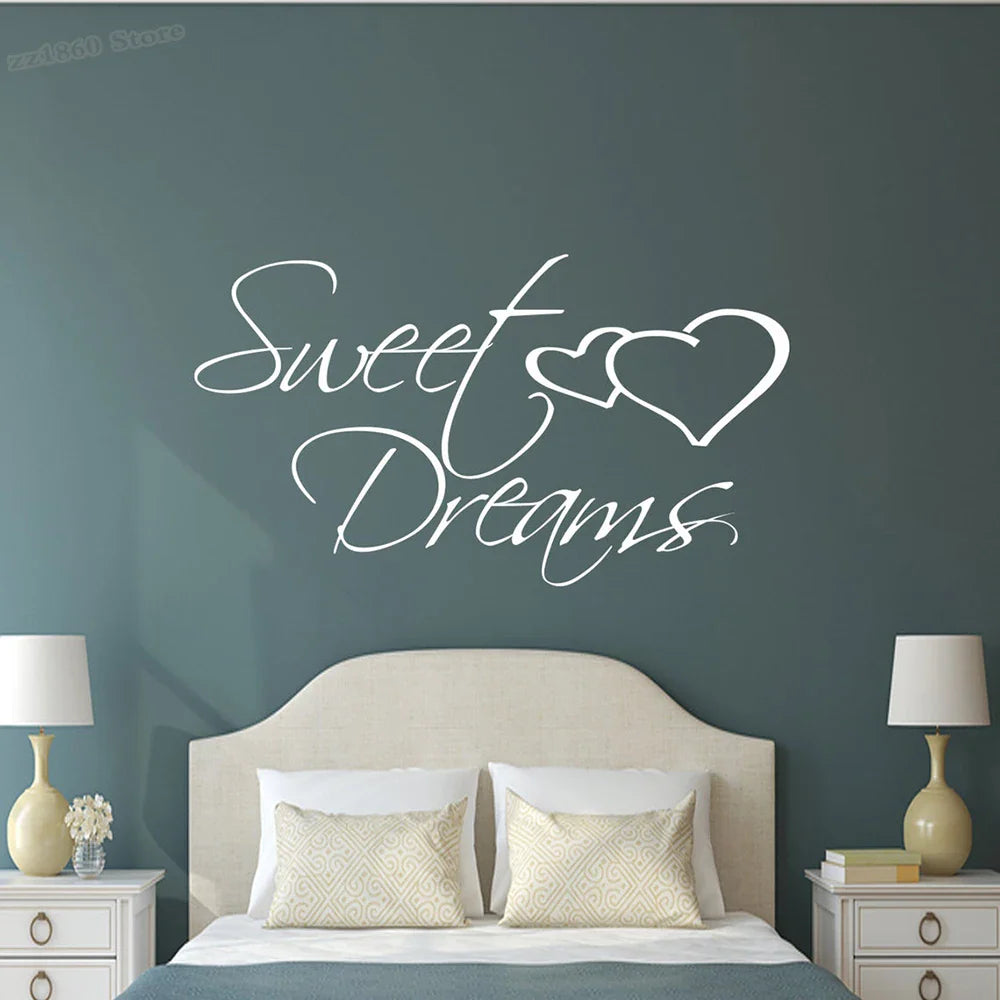 Sweet Dreams Love Quotes Wall Sticker For Bedroom Removable Peel and Stick Vinyl Wall Decal For Creative DIY Home Decor | Bowlift