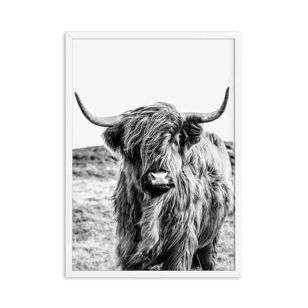Highland Cattle Black White Minimalist Wall Art Fine Art Canvas Prints Posters Pictures For Living Room Dining Room Nordic Home Decor | Bowlift