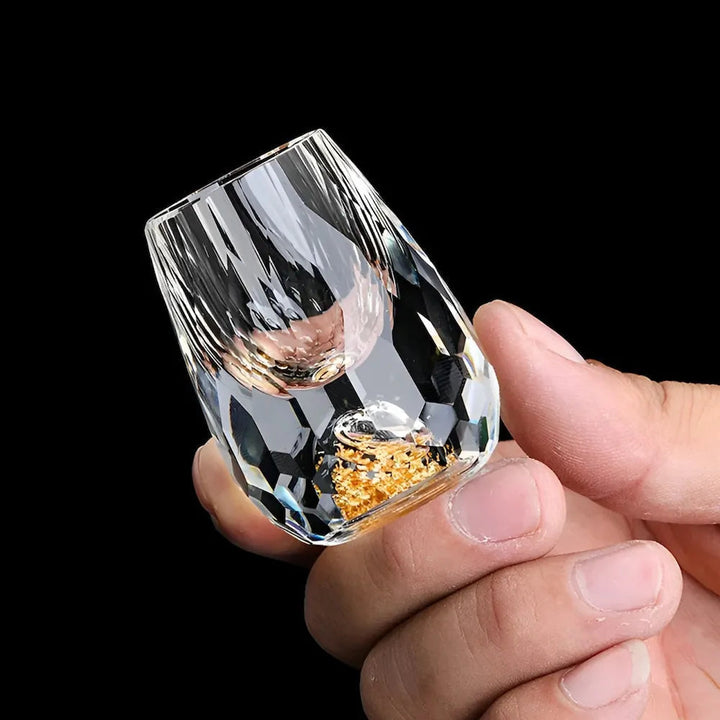 Luxury Crystal Glasses with Gold Flakes – Handmade – Set of 2 – For Whisky & Premium Beverages | Bowlift