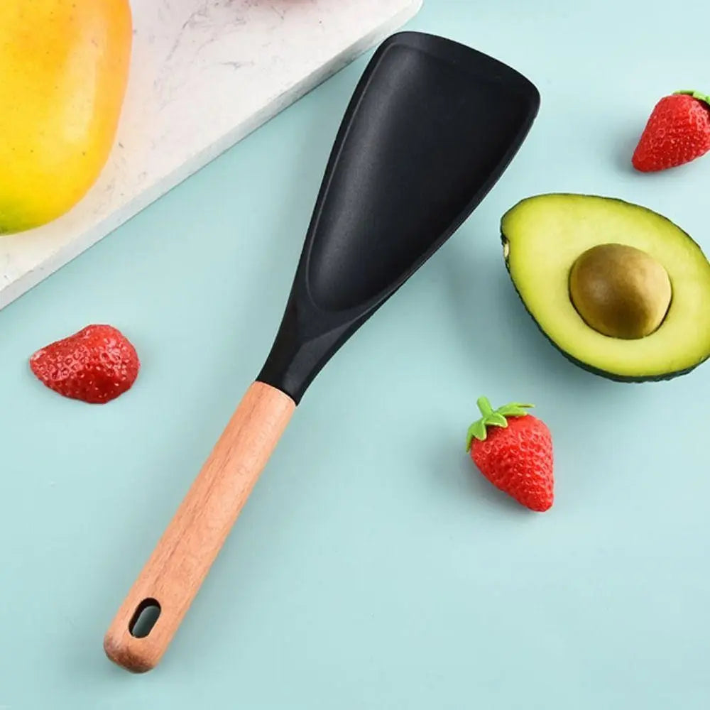 BowLift | Heat-resistant silicone cooking spoon with wooden handle