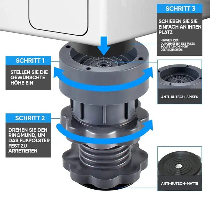 BowLift | Height Adjustable Washing Machine Feet – up to 94% less vibrations (Set of 4)