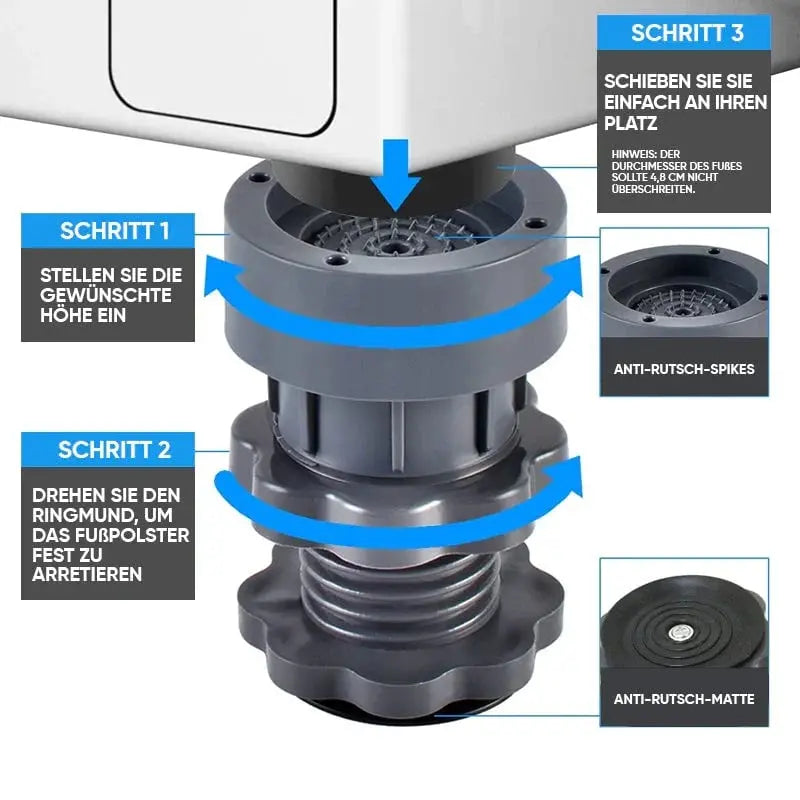 BowLift | Height Adjustable Washing Machine Feet – up to 94% less vibrations (Set of 4)