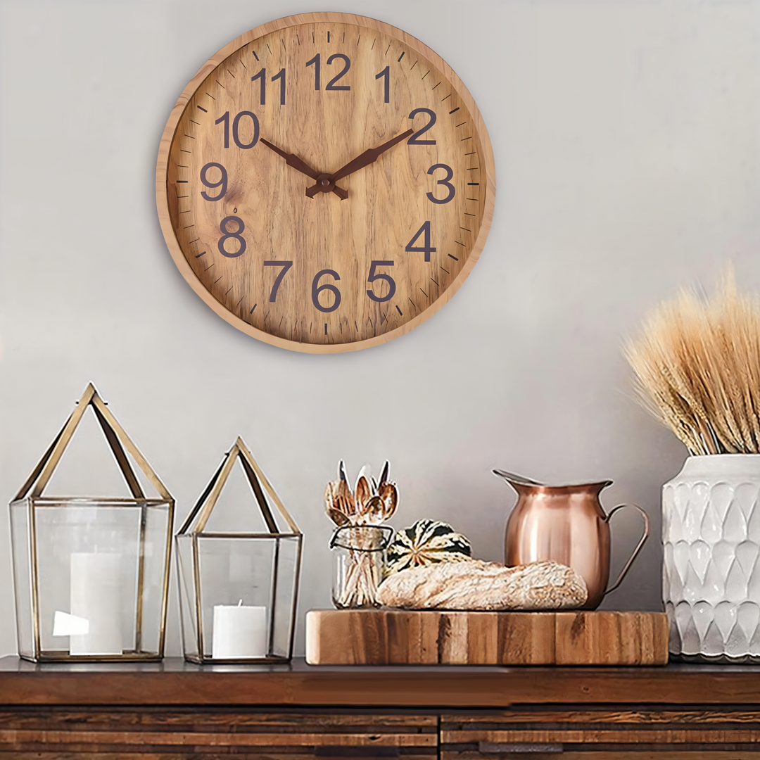 BowLift | Elegant Wooden Wall Clock – Silent Kitchen Clock