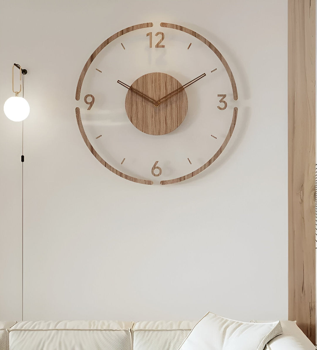 ClearWood Transparent Wall Clock – Silent Quartz with Wood Details | Bowlift