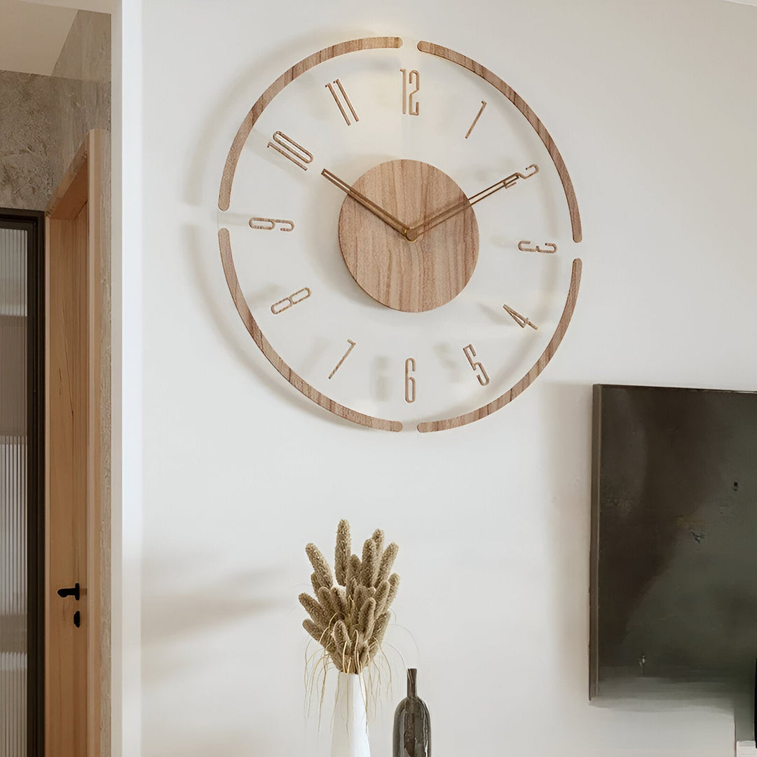 ClearWood Transparent Wall Clock – Silent Quartz with Wooden Details | Bowlift