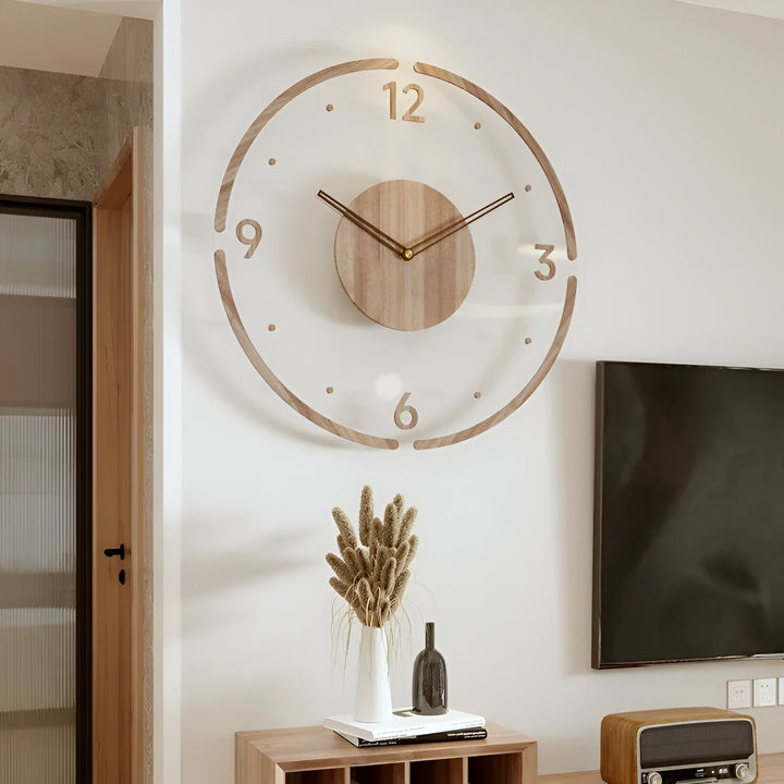 ClearWood Transparent Wall Clock – Silent Quartz with Wooden Details | Bowlift
