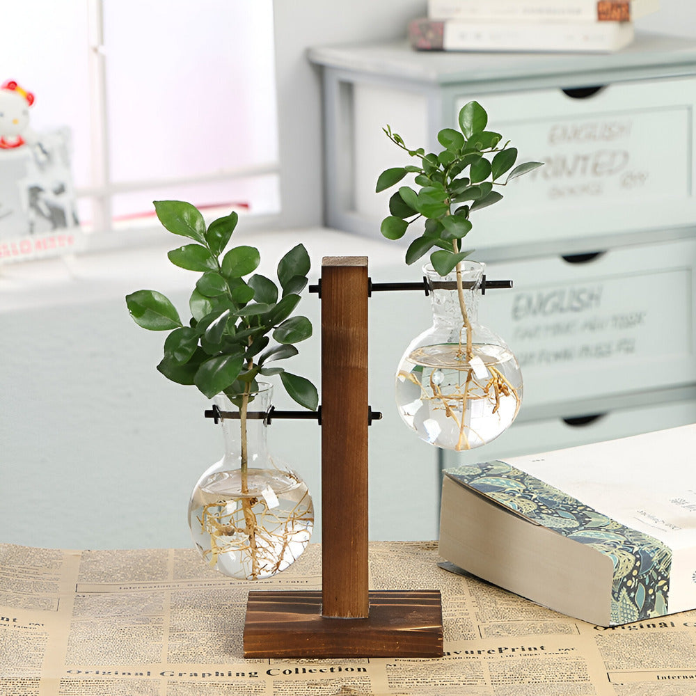 BowLift | Rustic Wooden Hydroponic Plant Holder