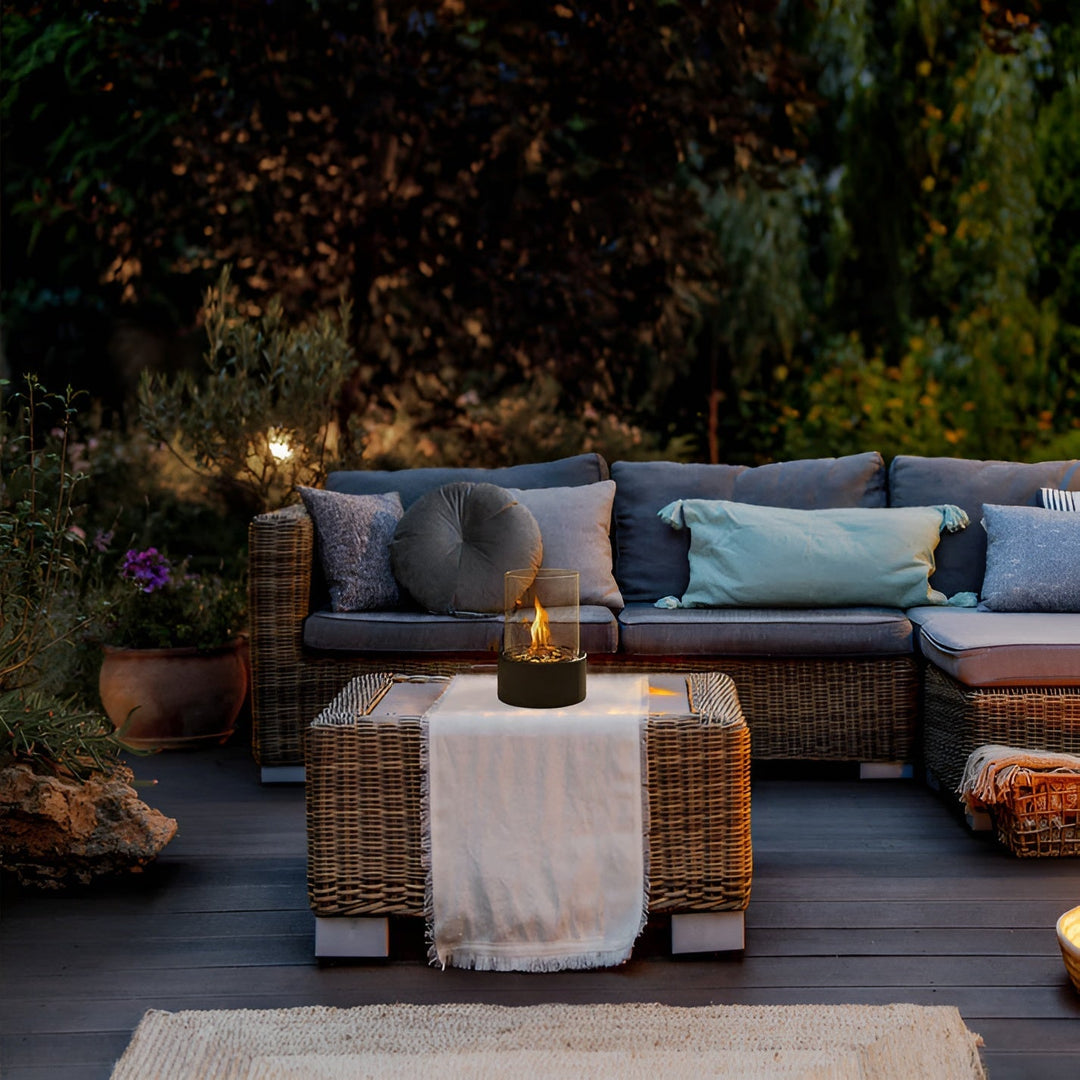 BowLift | SleekFlame - Stylish black metal base table fire pit