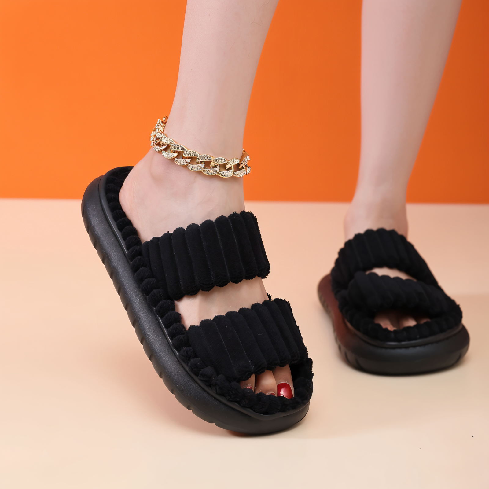 BowLift | Sofie - Lined slippers made of plush with cross band