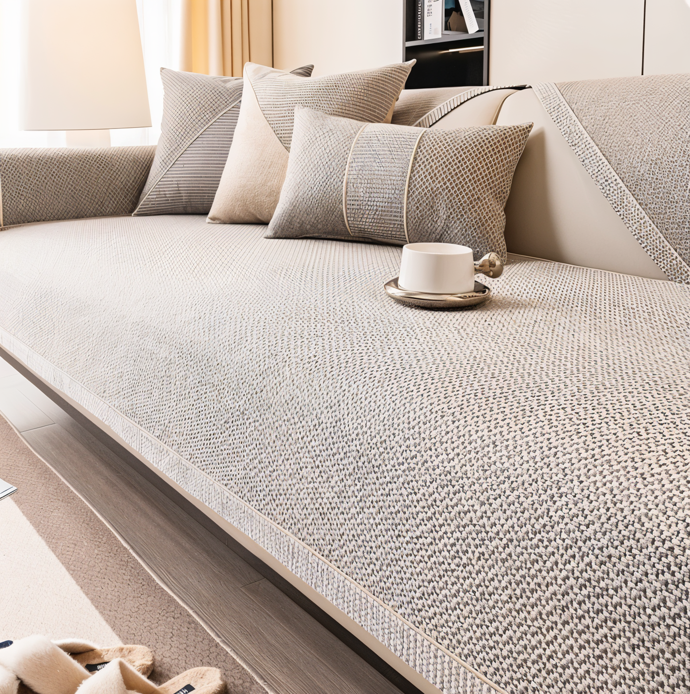 BowLift | Solid Satin Sofa Cover – Non‑Slip Cotton & Polyester Protector