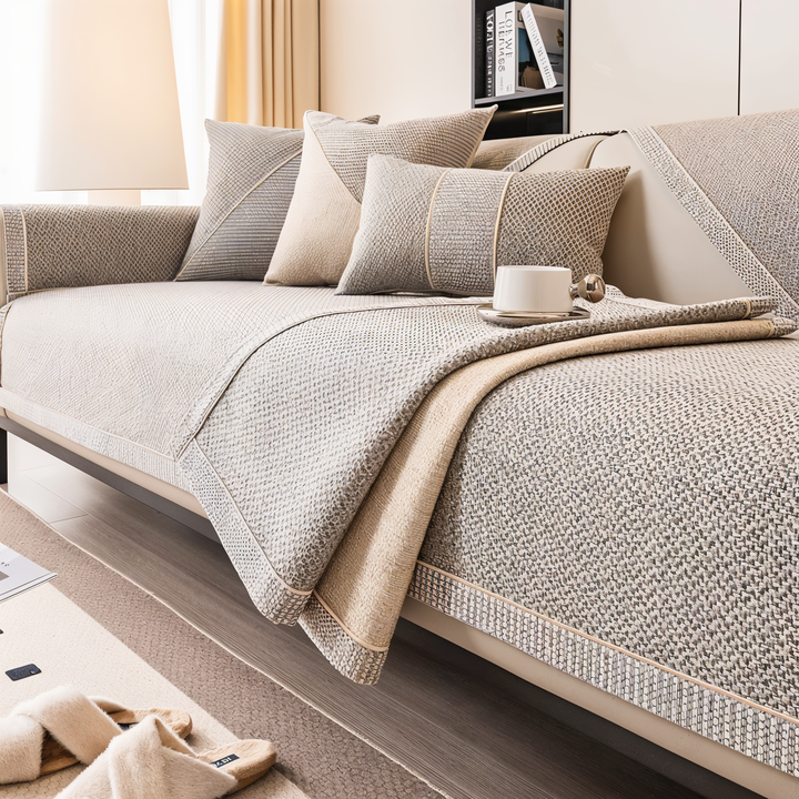 BowLift | Solid Satin Sofa Cover – Non‑Slip Cotton & Polyester Protector