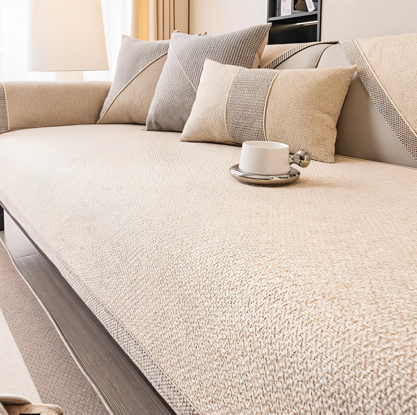 BowLift | Solid Satin Sofa Cover – Non‑Slip Cotton & Polyester Protector