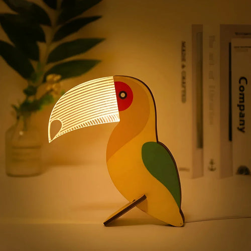 Wooden Table Lamp with Animal Motif Bowlift