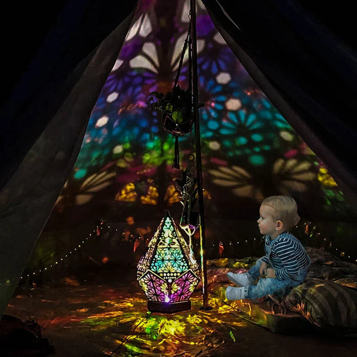 Wood projection lamp with hollow cut - Colored LED night light for living room and bedroom | Bowlift