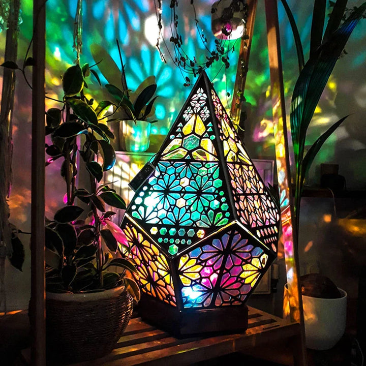 Wood projection lamp with hollow cut - Colored LED night light for living room and bedroom | Bowlift