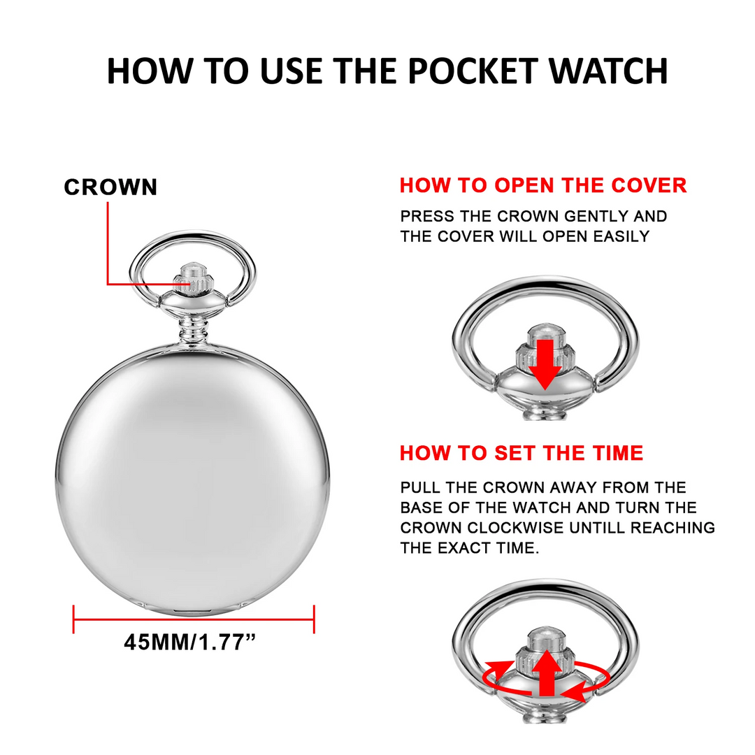BowLift | Silver Full Hunter Pocket Watch with Classical and Antique Look - Elaborately designed to be the perfect complement to your wardrobe